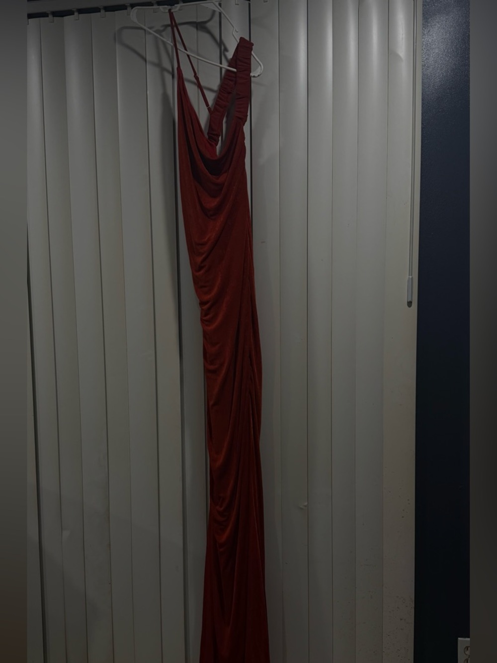 Red Ruched One-Shoulder Maxi Dress
